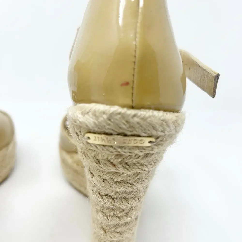 Jimmy Choo Phoenix Nude Patent Leather Espadrille Platform Wedge Sandals 37 (7) - Picture 7 of 8